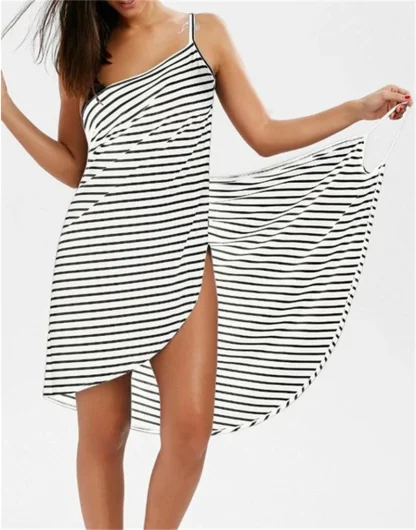 Striped Wrap Dress Swimsuit Cover Ups - Image 3