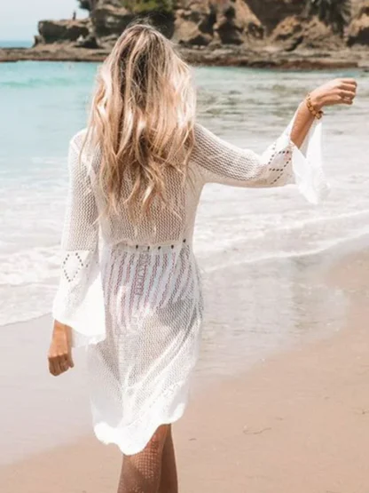 Flare Sleeve Fishnet Swimsuit Cover Ups - Image 4