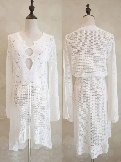 Flare Sleeve Fishnet Swimsuit Cover Ups - Image 7