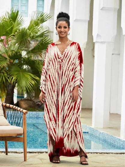 V-neck Tie Dye Dress Swimsuit Cover Ups - Image 2