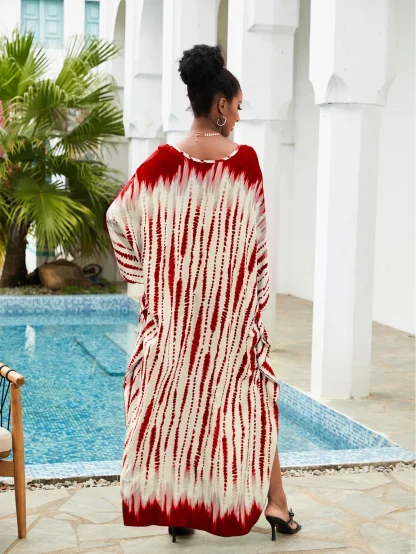 V-neck Tie Dye Dress Swimsuit Cover Ups - Image 3