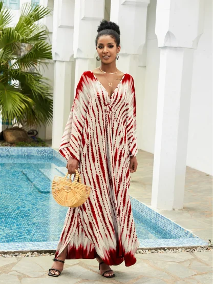 V-neck Tie Dye Dress Swimsuit Cover Ups - Image 4