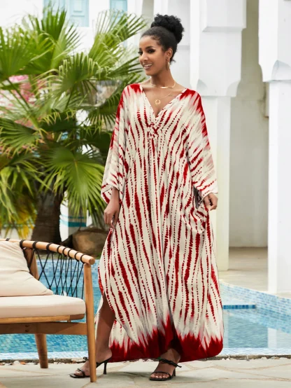 V-neck Tie Dye Dress Swimsuit Cover Ups