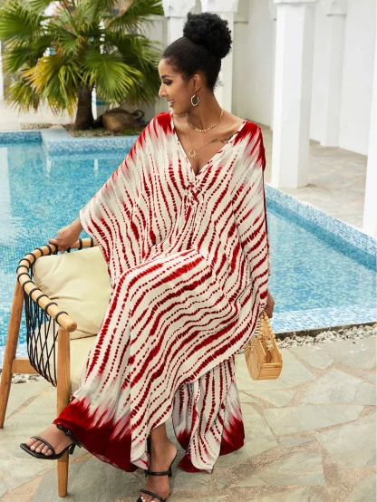 V-neck Tie Dye Dress Swimsuit Cover Ups - Image 5