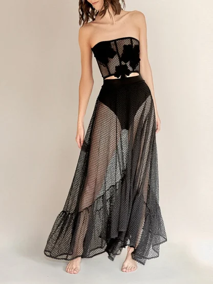 Fishnet Long Skirt Swimsuit Cover Up