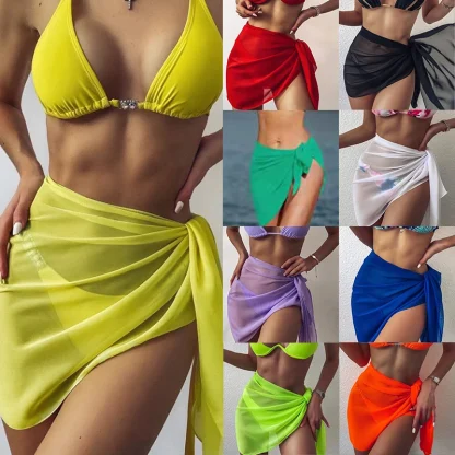 See-through Wrap Skirt Swimsuit Cover Ups - Image 6