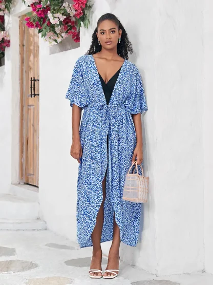 Leopard Print Robe Swimsuit Cover Up
