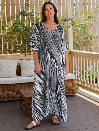 Elegant V-neck Dress Swimsuit Cover Up - Image 3