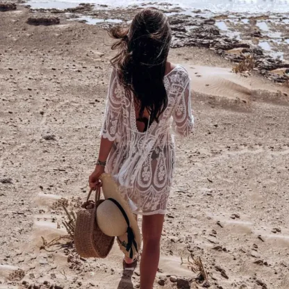 Backless Sheer Lace Swimsuit Cover Up - Image 5