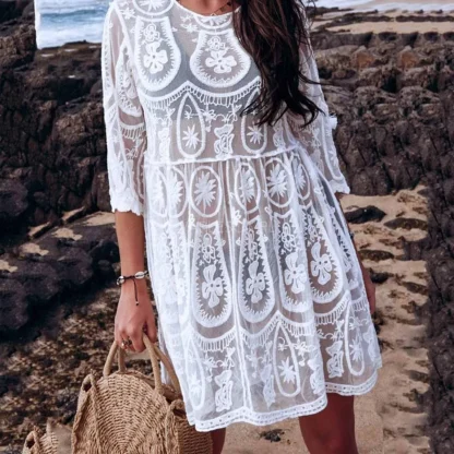 Backless Sheer Lace Swimsuit Cover Up - Image 4