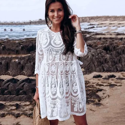 Backless Sheer Lace Swimsuit Cover Up