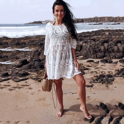 Backless Sheer Lace Swimsuit Cover Up - Image 2