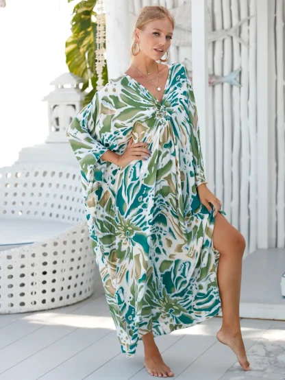 Plant Printed Dress Swimsuit Cover Up - Image 7