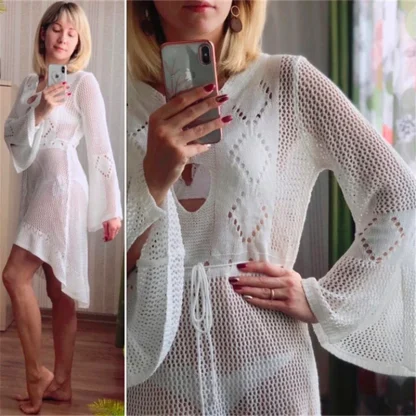 Flare Sleeve Fishnet Swimsuit Cover Ups - Image 6