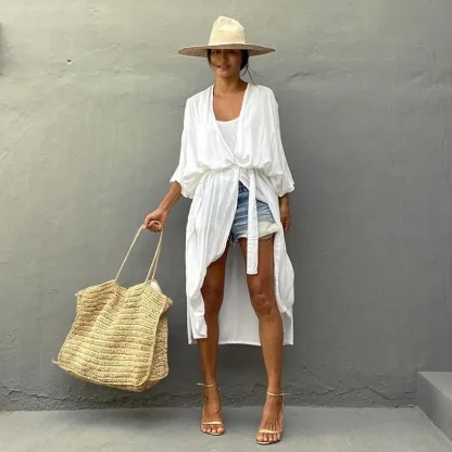 Solid Long Cardigan Swimsuit Cover Ups - Image 7