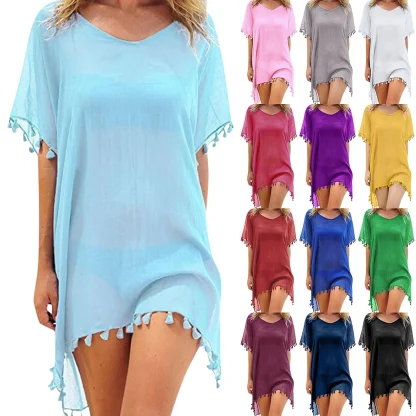 Solid Tassel Dress Swimsuit Cover Ups - Image 7