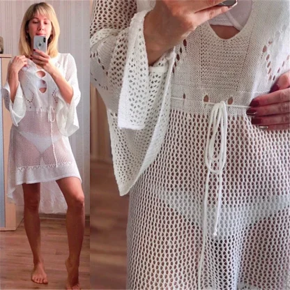 Flare Sleeve Fishnet Swimsuit Cover Ups - Image 5
