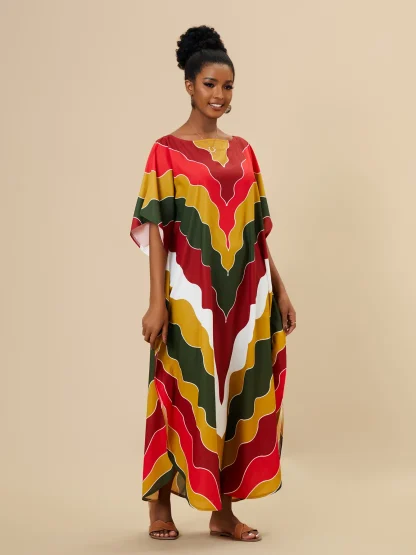 Colorful Print Batwing Swimsuit Cover Ups - Image 2