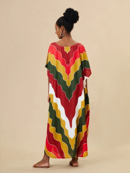 Colorful Print Batwing Swimsuit Cover Ups - Image 3