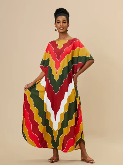 Colorful Print Batwing Swimsuit Cover Ups - Image 4