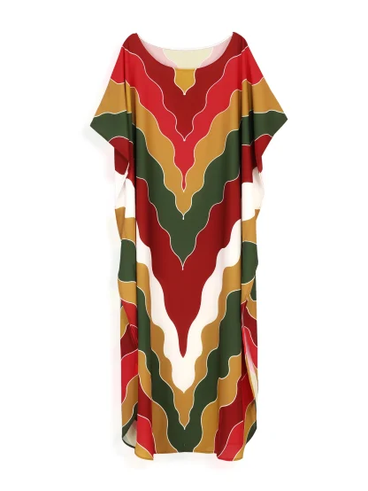 Colorful Print Batwing Swimsuit Cover Ups - Image 7