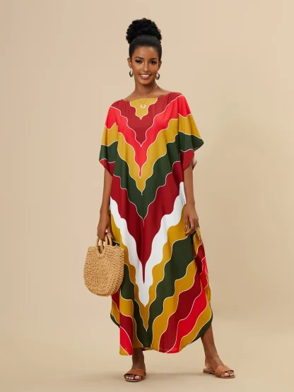Colorful Print Batwing Swimsuit Cover Ups