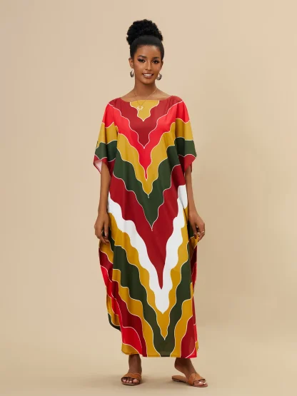 Colorful Print Batwing Swimsuit Cover Ups - Image 5