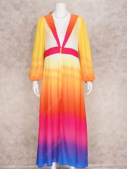 Gradient V-neck Dress Swimsuit Cover Up - Image 5