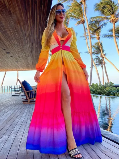 Gradient V-neck Dress Swimsuit Cover Up