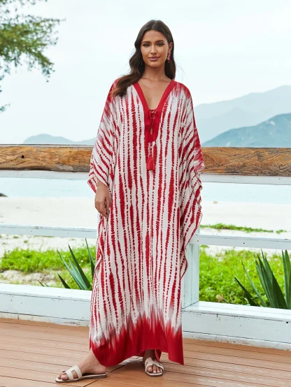 Red Tie-die Dress Swimsuit Cover Up - Image 3