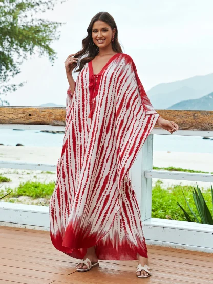 Red Tie-die Dress Swimsuit Cover Up - Image 5