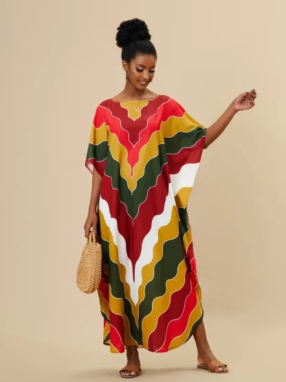 Colorful Print Batwing Swimsuit Cover Ups - Image 6