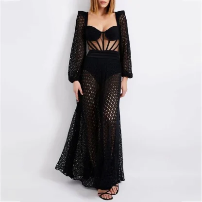 Knitted Fishnet Long Swimsuit Cover Up - Image 3