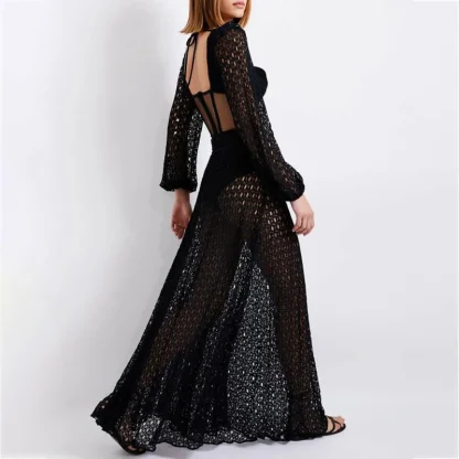 Knitted Fishnet Long Swimsuit Cover Up - Image 4