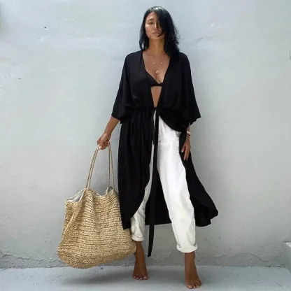 Solid Long Cardigan Swimsuit Cover Ups - Image 4