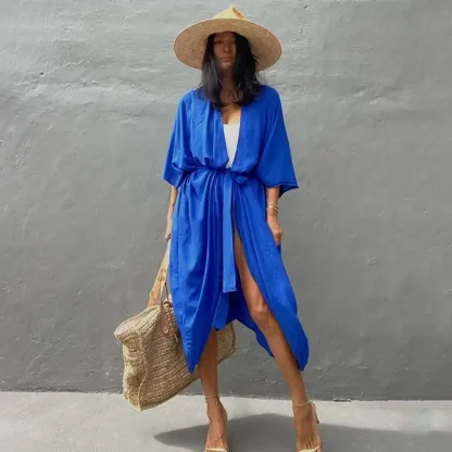 Solid Long Cardigan Swimsuit Cover Ups - Image 5