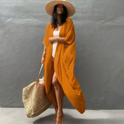 Solid Long Cardigan Swimsuit Cover Ups