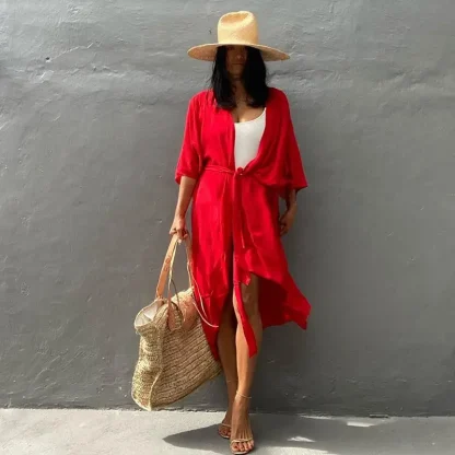 Solid Long Cardigan Swimsuit Cover Ups - Image 6