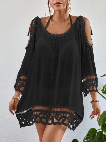 Cold-shoulder Dress Swimsuit Cover Up - Image 3