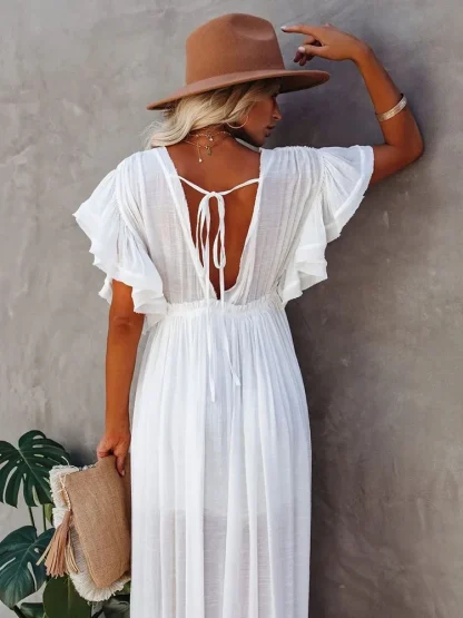 Solid V-neck Dress Swimsuit Cover Up - Image 2