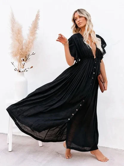 Solid V-neck Dress Swimsuit Cover Up - Image 6