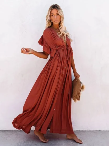 Solid V-neck Dress Swimsuit Cover Up - Image 4