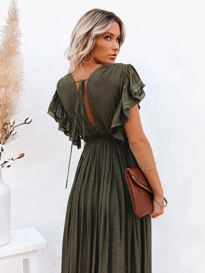 Solid V-neck Dress Swimsuit Cover Up - Image 7