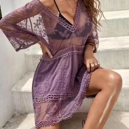 Mesh Panel Dress Swimsuit Cover Ups - Image 4
